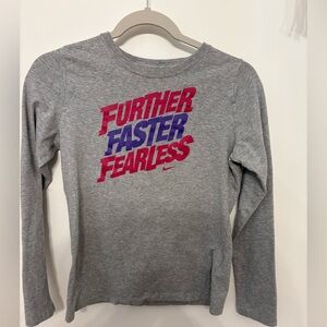 Nike Kids Gray Long Sleeve Tee with pink and Purple Graphic